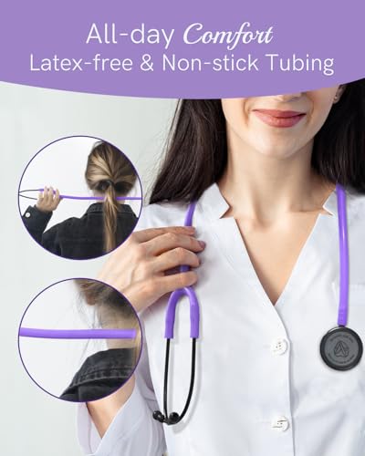 Image of FriCARE Dual Head Stethoscope - Stethoscopes for Nurse, Medical Nursing Students, Paramedics /EMT /LVN /VNA Backup Estetoscopio, Lavender Purple Tube, Stainless Steel Chestpiece