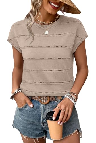 Womens Tops Trendy Short Sleeve Sweater for Women Summer Tops Cute Business Casual Outfits Cruise Teacher Resort Wear 2026 Fall Shirts Boho Beach Vacation Clothes Fashion Clothing Dressy Work