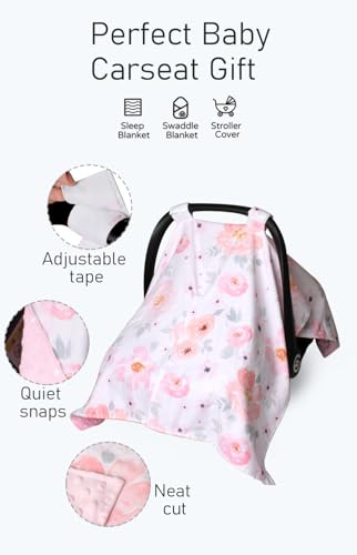 Image of Car Seat Cover Baby Winter, Minky Infant Car Seat Cover, Cozy & Warm Carseat Canopy for Boys and Girls, Multi-use Baby Carrier, Stroller, Nursing Cover, Minky Blanket
