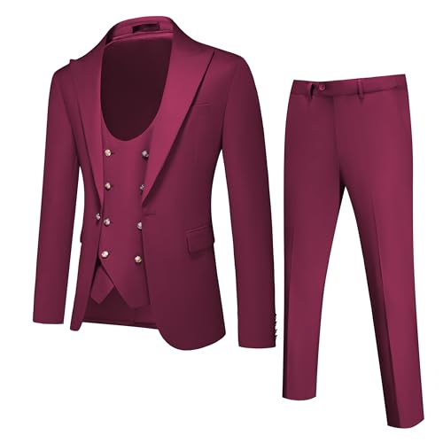 Men's Slim Fit 3 Piece Tuxedo Suit Set Elegant Solid Color Outfit for Weddings and Proms Jacket Vest and Pants