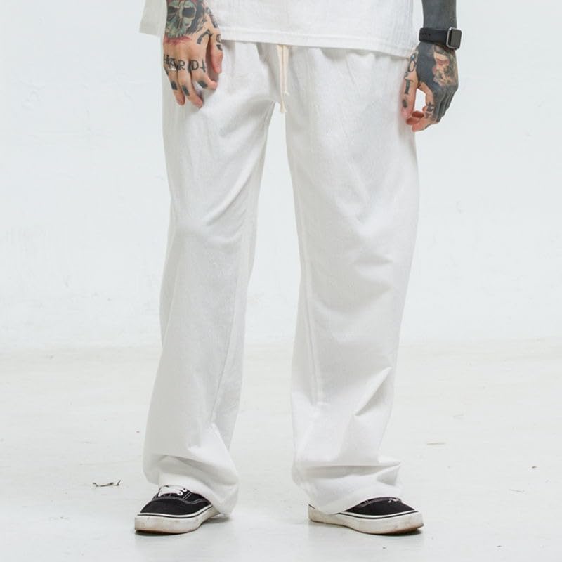 Mens Casual Linen Pants Elastic Waist Drawstring Beach Summer Pants Lightweight Linen Yoga Trousers3