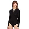 Floerns Women's Crew Neck Bodycon Leotard Top Long Sleeve Bodysuit A Black L