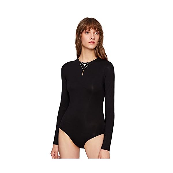 Floerns Women's Crew Neck Bodycon Leotard Top Long Sleeve Bodysuit A Black L