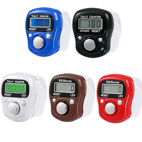 Image of 6-Pack Digital Tally Finger Counter with Led, Colorful Tasbeeh Tasbih 5-Digits Counter Clickers with Led Light, Carry Ring, Individual Hard Case for Muslims Pray Knitting Track Golf Lap