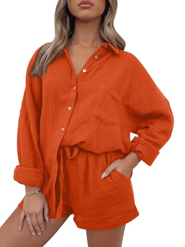 Image of AUTOMET 2 Piece Sets For Women Lounge Wear Matching Two Piece Outfit | Oversized Shirts And Shorts,Summer Outfits 2026,Vacation Beach Outfits,Travel Outfits,Maternity sets