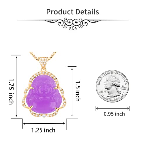 Image of ASGIFT Laughing Buddha Necklace Cubic Zirconia Green Jade Buddha Pendant with 18K Gold Plated Chain Lucky Buddha Necklace Jewelry Gift
