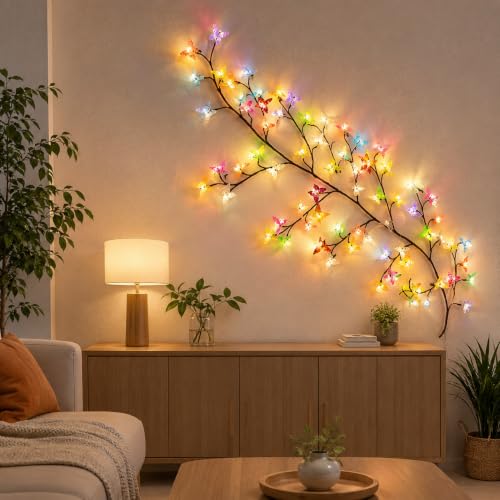 Image of Butterfly LED Wall Decor Lights with Tree Branch Design, USB Powered Decorative String Lights for Bedroom, Living Room, Balcony, Hallway, Festival, Party, Home Wall Decoration (72 LED)