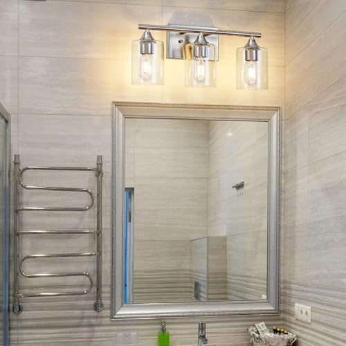 Image of 3-Light Bathroom Light Fixtures,Brushed Nickel Vanity Light,Modern Bathroom Lighting Fixtures Over Mirror,Wall Lighting Sconces for Mirror Bedroom Living Room Vanity Table Hallway