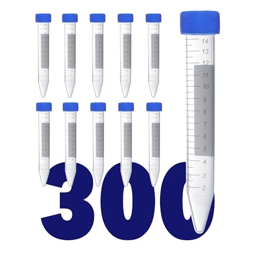 Image of Kashi Scientific 15mL Screw Cap Conical Centrifuge Tubes, Sterile Test Tubes with Blue Lids, Lab-Grade Polypropylene Plastic, Printed Graduation and Write-on Spot [15mL, 300]