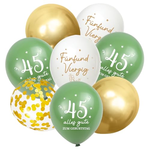 Luftballons 45 Jahre Geburtstag, 30 Stück Deko 45. Geburtstag Mann Frauen, 45. Alles Gute zum Geburtstag Ballons, 45. Salbeigrüne Gold Geburtstagsdeko, 45 Birthday Konfetti Ballon Party Deko