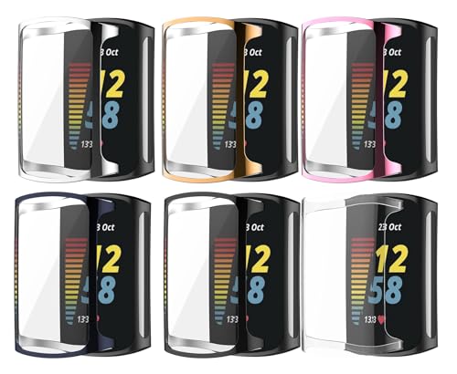 TenCloud Screen Protector Case Compatible with Fitbit Charge 6 Smartwatch Accessories TPU Scratched Resistant Full Protective Cover for Smart Watch Charge 6-6 Pack