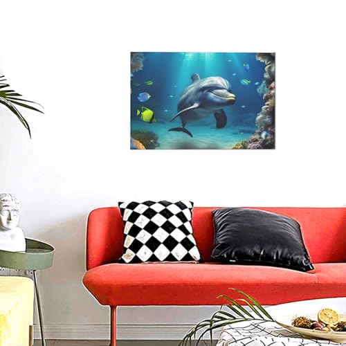 Toile murale dauphin sous-marin 30x45 cm pour salon