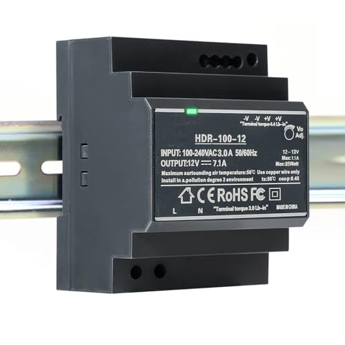 Jadeshay Fuente de Alimentación 220V a 12V Transformador 100W 12V 7.1A para Control de Automatización Industrial,AC100V 240V Entrada DC12V Salida se Adapta a Carril DIN Estándar