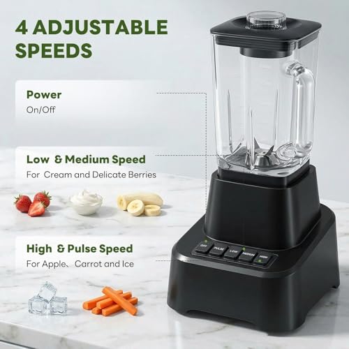 Image of OLIXIS Professional Blender for Smoothies, Full-Size Kitchen Blender with 850 Peak Watts & 54oz Large Glass Pitcher, 4 Speeds with Pulse for Ice Crushing Frozen Fruits, Dishwasher Safe, Black