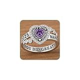 Bowisheet Custom Halo Class Ring for Her 18k White Gold Personalized University Graduation Jewelry Gifts with Heart Cut Birthstone for 2025