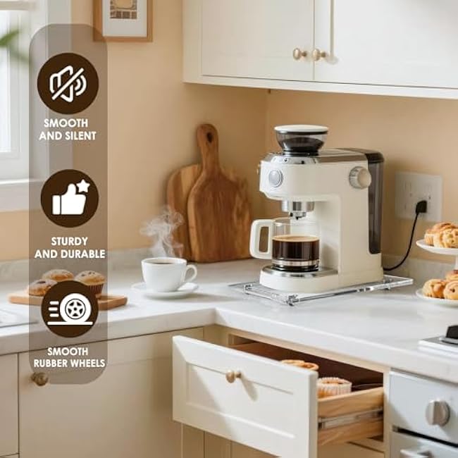 Appliance Sliders for Kitchen appliances Sliding Tray for Coffee Maker, Espresso Machines, Mixers Sturdy Kitchen Aid Sliders for Mixer - Duty Equipment with Rubber Wheels - 13 x 14 (Clear)