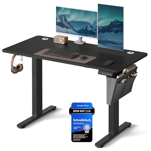 SONGMICS Höhenverstellbarer Schreibtisch elektrisch, 120 x 60 cm, Verstellbarer Tisch, Memory-Funktion für 4 Höhen, für Büro, tintenschwarz LSD132B01