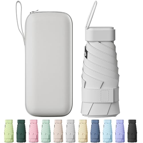 FWHFNB Mini Regenschirm 6 Rippen Mini Regenschirm Tragbarer Reiseschirm mit Kapselhülle UV-Schirm kleiner kompakter Taschenschirm für Männer und Frauen (Weiß)