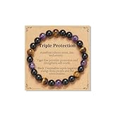 Crystal Bracelets Gifts for Womens Ladies Black Tourmalin Tigers Eye Amethyst Gemstone Beaded Bracelet spiritual Anxiety Healing Natural Stone Birthday Jewellery for Woman Her Teen Teenage Girls