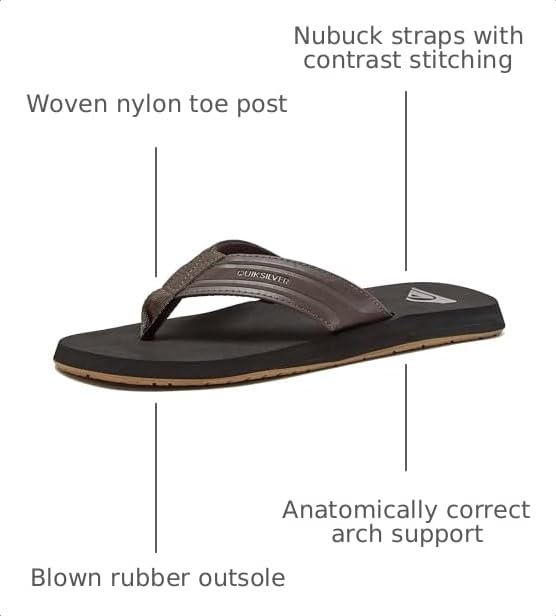 Image of Quiksilver Monkey Wrench Flip Flops for Men, Arch Support Athletic Mens Sandals, Thong Mens Slides