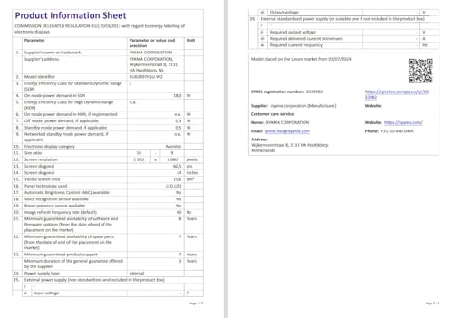 Ecran iiyama Prolite XUB2497HSU-B2, 23,8" Ultra Mince, IPS, 1920x1080@100Hz, 1ms. 300cd, HDMI, Display Port, USB, Haut-parleurs, 15cm Pied réglable + Pivot, TCO, i-Style, Garantie 5 Ans sur site
