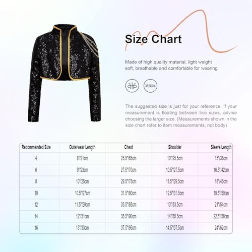 YONGHS Girls Sequin Popular Singer Tops Music Festival Stage Performance Sparkly Dance Crop Jacket Black 6 Years — view 6