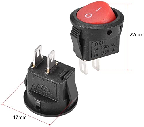 XYWHPGV SPST Mini Boat Rocker Switch Red Round Toggle Switch for Boat Car Marine 2 Pin ON/OFF AC 250V / 3A 125V / 6A 10PCS(eb8e9 48474 763bf 07eb4 39a39 96094