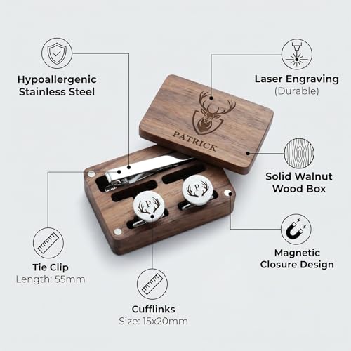 Mancuernillas personalizadas para hombre con estuche de madera grabado miniatura 2