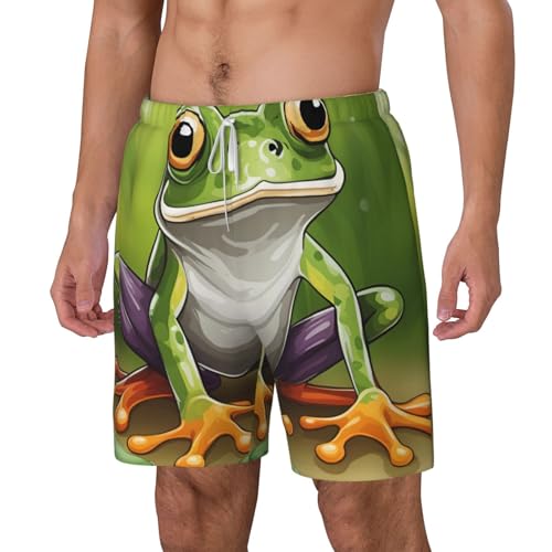Cartoon Frog Men's Soft Double Swim Shorts, Lounge Swiming Shorts Pants Breathable Summer2
