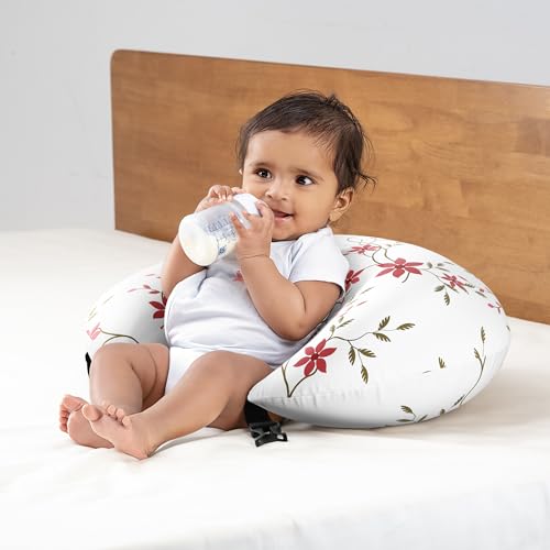 Image of Wakefit Feeding Pillow for New Born Baby | 3 Months Warranty | 5 in 1 Nursing Pillow for Breastfeeding with Cotton Removable Cover | Sakura White