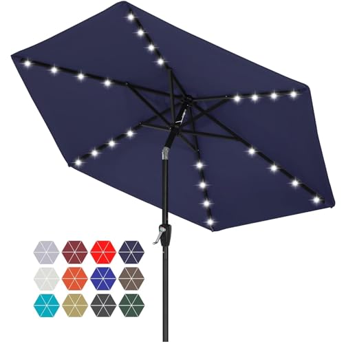 Image of ABCCANOPY Durable Solar Led Patio Umbrellas with 24LED Lights 7.5FT with 6 Sturdy Ribs (Navy Blue)