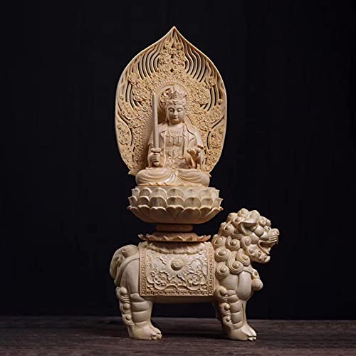 Aurh 36Cm Manjushri Bodhisattva Samantabhadra Figure Cypress Wood Buddha Sculpture Riding Elephant Lion Buddhism Statue Home Decor Tianminjiedm (Size : 2Pcs) #TOP2