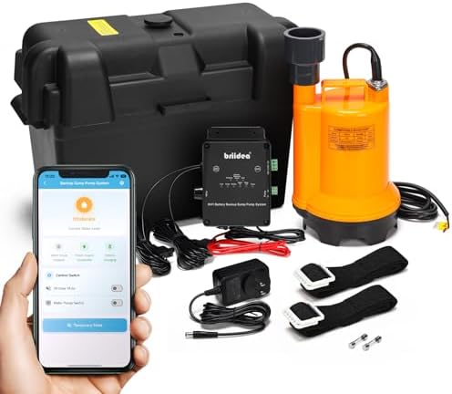 Briidea Battery Backup Sump Pump System for Basement, 2.4G & 5G WiFi, 9 LED Indicators, Smart Alarm, Electronic Water Level Sensor, 12V Battery Compatible (Battery Not Included)