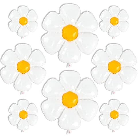 PartyWoo Daisy Balloons, 8 pcs Foil Flower Balloon Different Sizes Pack, Balloons for Daisy Balloon Garland as Party Decorations, Birthday Decorations, Wedding Decorations, Baby Shower Decorations Cover