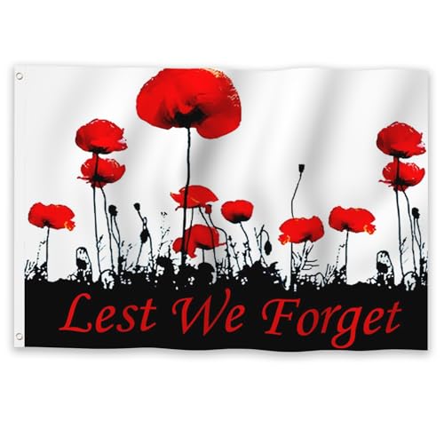 Drapeau Lest We Forget fleurs de coquelicot pour le devoir de mémoire