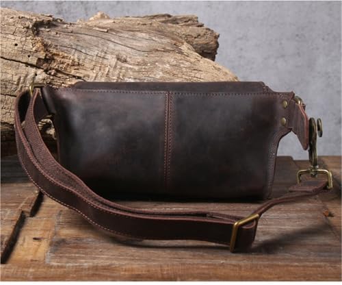 Sac de poitrine rétro en cuir de vache avec multiples rangements zippés - 2