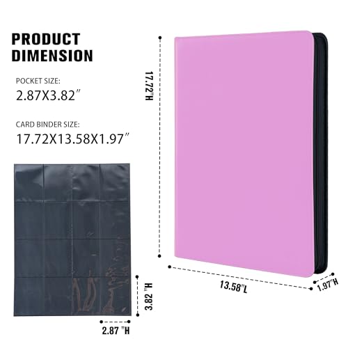 Image of Premium 1000+ Pockets Card Binder,16 Pockets Trading Card Binder Ringless Side Loading Trading Card Album Folder for TCG -Pink Purple