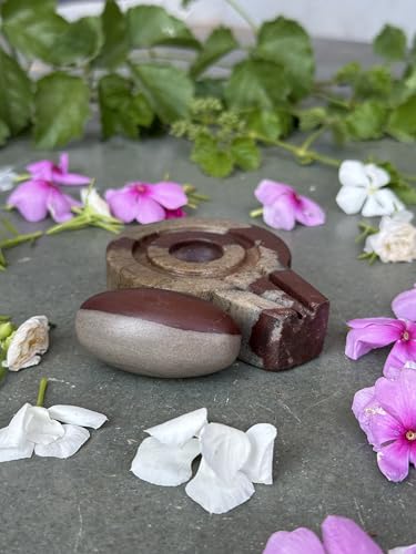 Image of 1.5 inch Original Narmadeshwar Narmada Shivling with 3 inch Narmada Stone Yoni Base Jaladhari (Ardhanarishwar Shivling, Multicolor Flate Jaladhari)