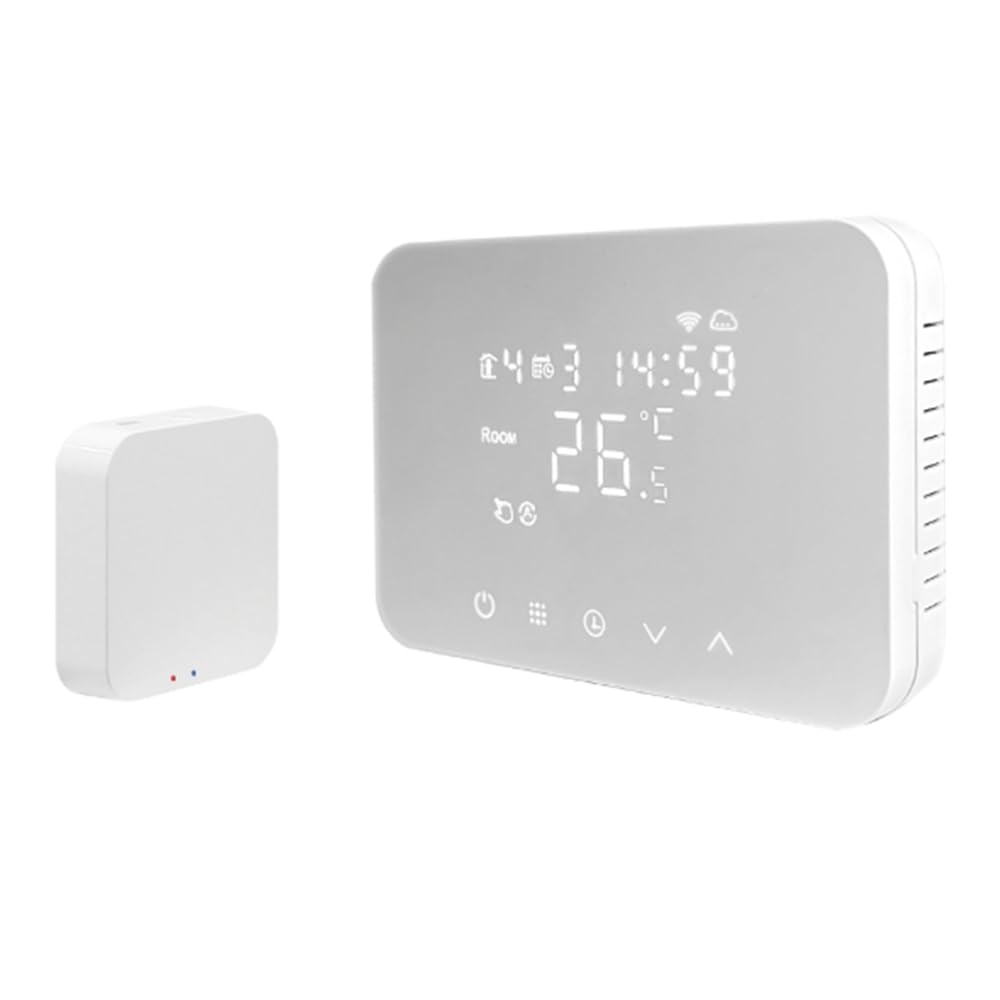 CRONOTERMOSTATO WIFI A BATTERIA SOFT TOUCH SMARTPHONE APP ALEXA TERMOSTATO CALDAIA DA PARETE O BOX 503 programmabile controllabile a distanza TUYA o Smart life CALDO/FREDDO (BIANCO)