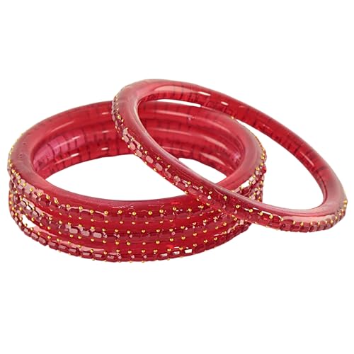Image of NMII Glass Golden Zircon Stone & Kundan Beads Kada Set For Women & Girls | Fancy Design Kada Bangles | Traditional Look Kangan | Glass Bangles For Women Wedding, Party, Function, Daily use
