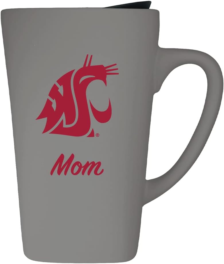 The Fanatic Group Washington State University Mom 16oz Soft Touch Ceramic Travel Mug with Lid - Gray