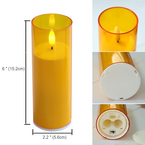 Image of CANDLE CHOICE Indoor Outdoor Flameless Candles with Timer Waterproof Realistic Flickering Battery Operated Pillar LED Lights with Acrylic Shell Wedding Party Christmas Decorations 6 Pack 2 inchx6 inch Gold