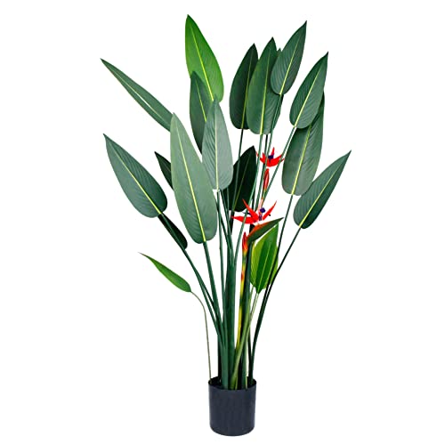 Artificial Silk Bird Of Paradise Tree With Flowers - 5 Ft Tall Faux Plant For Home Office Decor, Banana Leaf Potted Tropical Palm Tree,Indoor Outoor Space Design. (Bird Of Paradise Tree) #TOP5