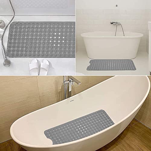 Image of Bathroom Shower Mat Non Slip, Anti Skid Bath Mat with Foot Scrubber & Drain Holes, Waterproof Silicone Bathroom Floor Mat for Bathtub, Shower & Kids Bath Safety (Rectangular)