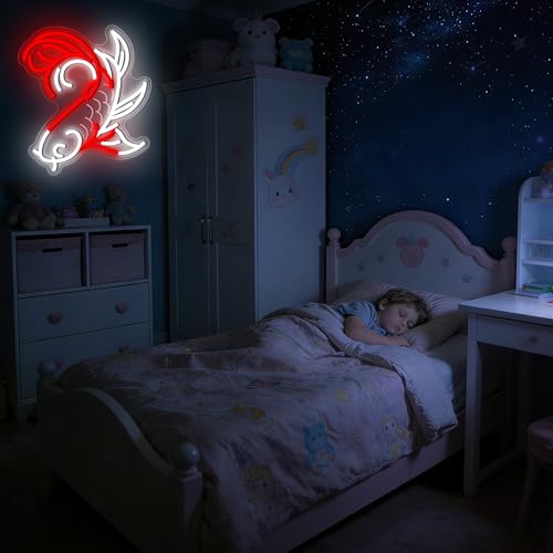 Image of Koi Fish Neon Sign for Wall Decor Japanese LED Light for Man Cave | Dimmable, japanese style wall art, living room decor, bar ornament, party decor, ideal birthday gift, size13.7*12.2 in