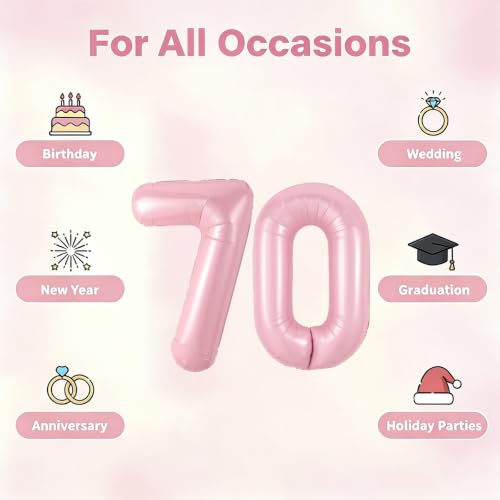 Image of Number Balloons Pink Party Balloon - Giant Number 70 Balloon, 40 Inch Large Balloon, Birthday Decorations for Women, Birthday Balloon for Anniversary Baby Shower Princess Party Decorations
