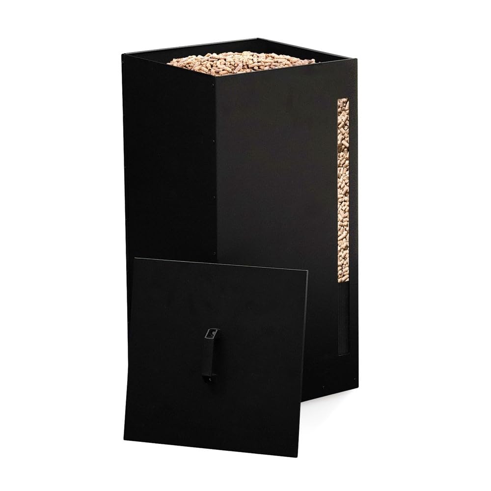 FACILITYS - Depósito de Pellets Granulados Leña con Ruedas 36 x 36 x 76 cm - Volumen 70 L, 45 kg - Caja Almacenamiento Pellets de Madera Granulados Diseño - Transporte Fácil