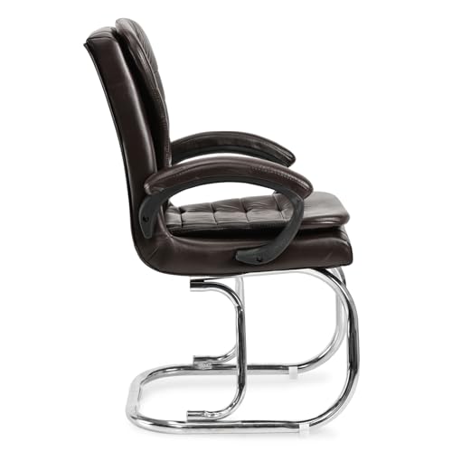 Image of GOYALSON Leatherette Double Cushion Office Guest Chair Sleek, Comfortable Seating for Visitors in Lobby, Reception (1, Coffee, Double Pipe Chrome Steel Frame)