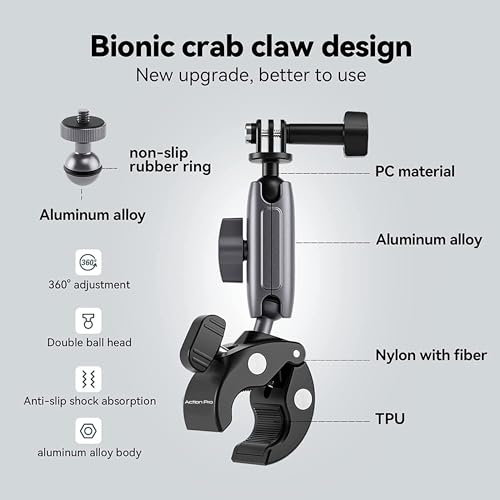 Image of Action Pro Camera Clamp Handlebar Bike Mount 360 Double Ballhead Magic Arm with 1 /4 inch-20 Thread Compatible with Motorcycle Monitor Canon Nikon DSLR /GoPro /LED Lights /Ronin-M /Ronin MX /Freefly (Clamp)