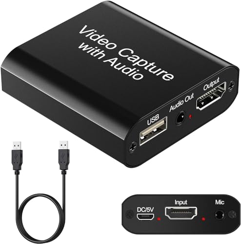 Image of 4K HDMI Video Capture Card with 3.5mm Audio Output Mic Input for Zoom Meeting Game Recording Support USB 3.0 PC Live Streaming Broadcast YouTube Live